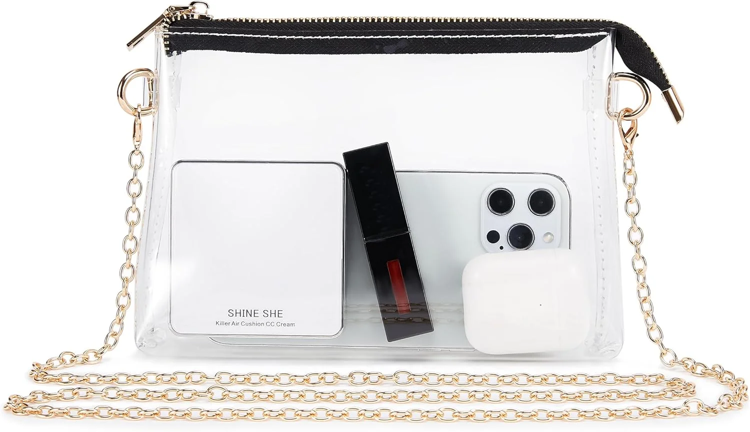 کیف دستی شفاف زنانه KASTWAVE، کیف کلاچ اکریلیک شفاف، کیف دستی شب شفاف با 2 زنجیر (مناسب برای تلفن های تا صفحه نمایش 6.5 اینچ)