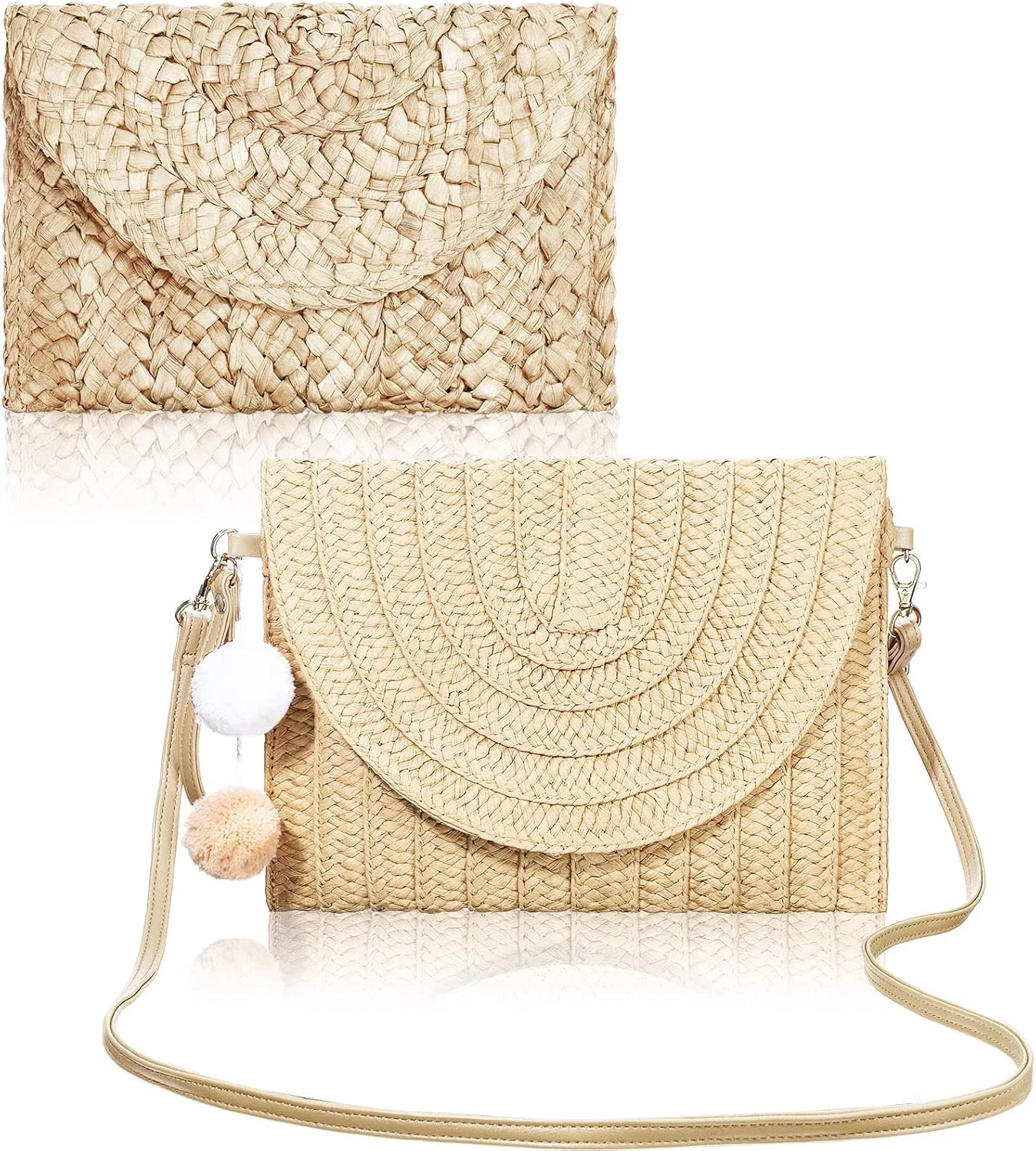 کیف دستی حصیری KASTWAVE، کیف کلاچ حصیری زنانه، کیف ساحلی تابستانی، کیف پول پاکتی، کیف دستی بافته شده