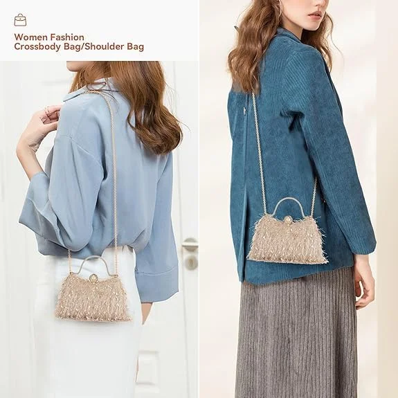 کیف دستی مجلسی زنانه KASTWAVE، کیف کلاچ نگین دار برای عروسی، جشن و مهمانی رسمی - کیف دوشی بند بلند با دسته بالایی شیک، کیف مجلسی شیک برای ضیافت و مناسبت های خاص