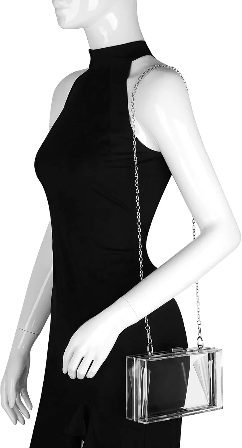 کیف دستی شفاف زنانه KASTWAVE، کیف کلاچ شفاف اکریلیک، کیف دستی شب شفاف با 2 زنجیر (مناسب برای تلفن های همراه تا صفحه نمایش 6.5 اینچ)