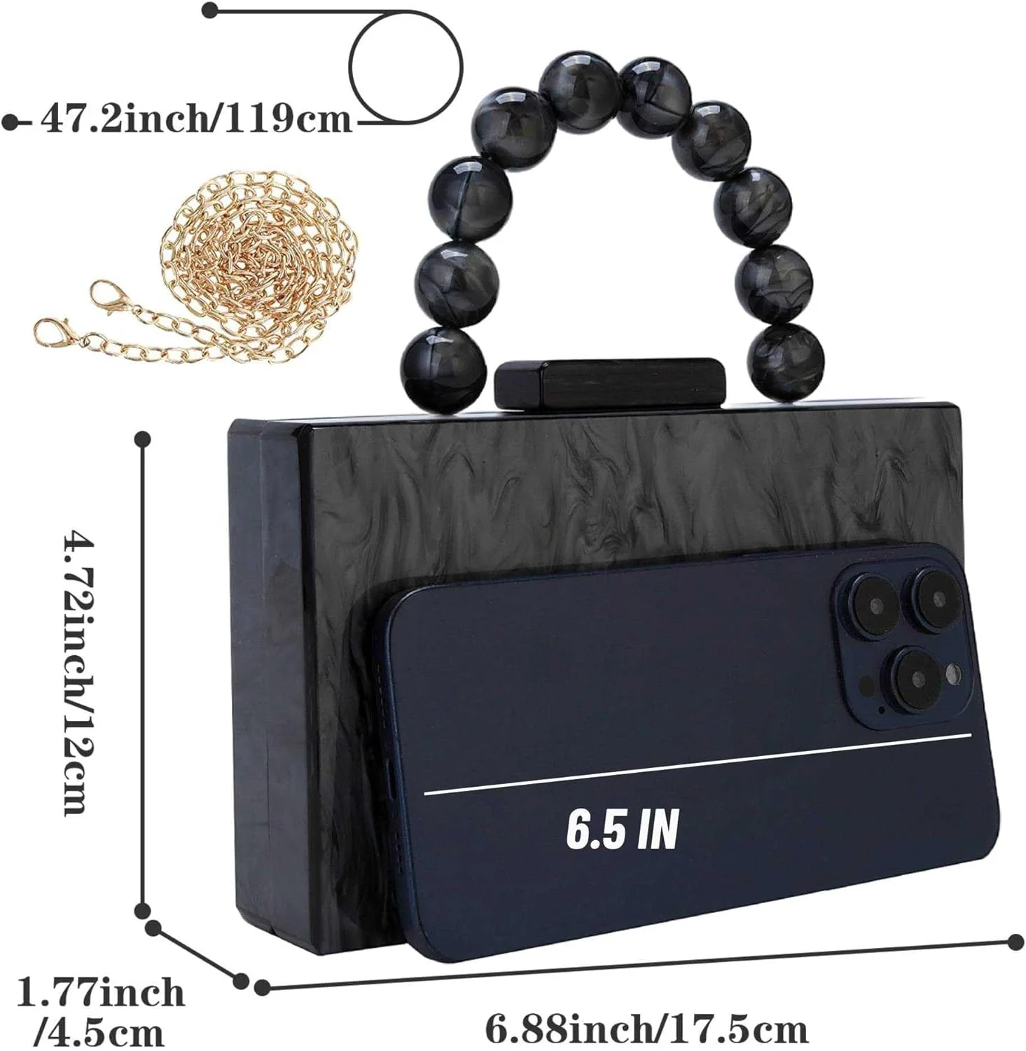 کیف دستی مجلسی اکریلیک جسی، کیف کلاچ زنانه طرح سنگ مرمر با زنجیر مرواریدی، مناسب مهمانی، عروسی و جشن (مشکی) کیف دستی مجلسی اکریلیک جسی، کیف کلاچ زنانه طرح سنگ مرمر با زنجیر مرواریدی، مناسب مهمانی، عروسی و جشن (مشکی)