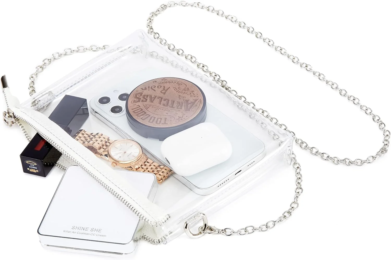 کیف دستی شفاف زنانه KASTWAVE، کیف کلاچ اکریلیک شفاف، کیف دستی شب شفاف با 2 زنجیر (مناسب برای تلفن های تا صفحه نمایش 6.5 اینچ)