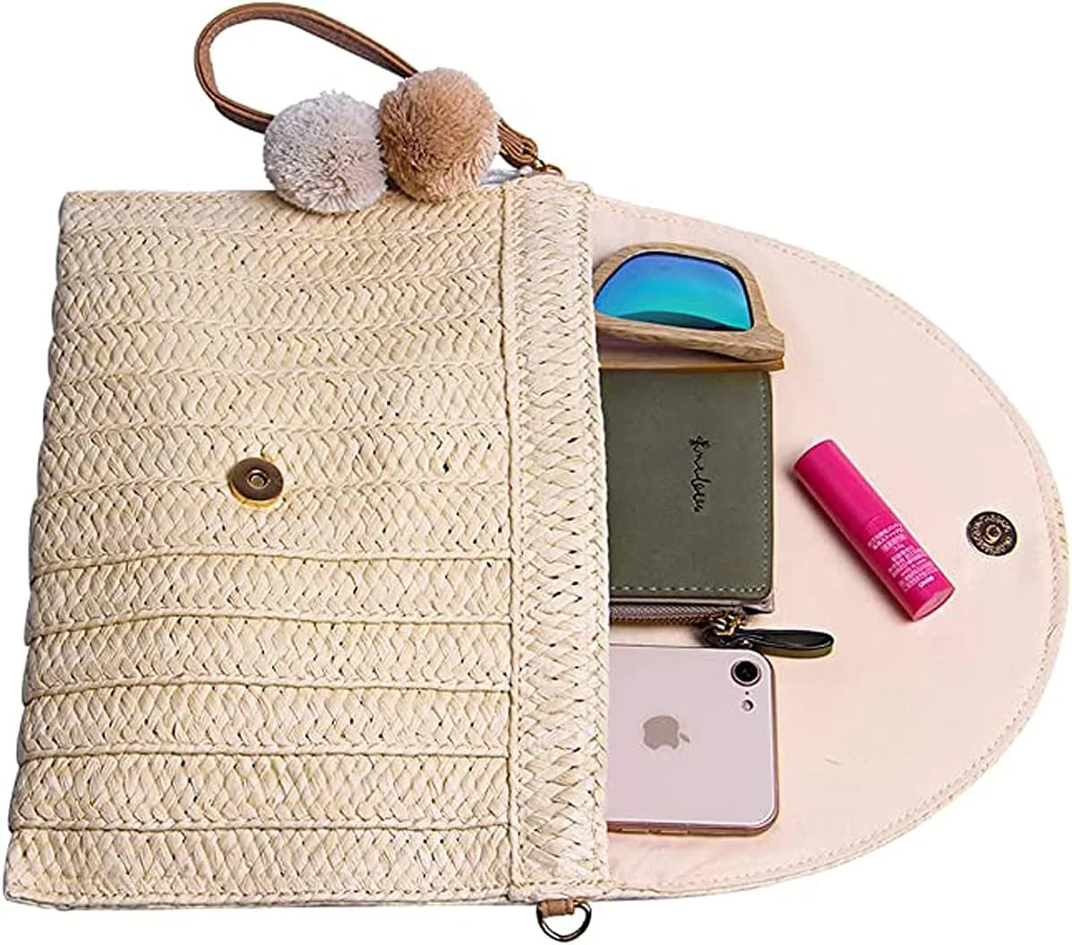 کیف دستی حصیری KASTWAVE، کیف کلاچ حصیری زنانه، کیف ساحلی تابستانی، کیف پول پاکتی، کیف دستی بافته شده