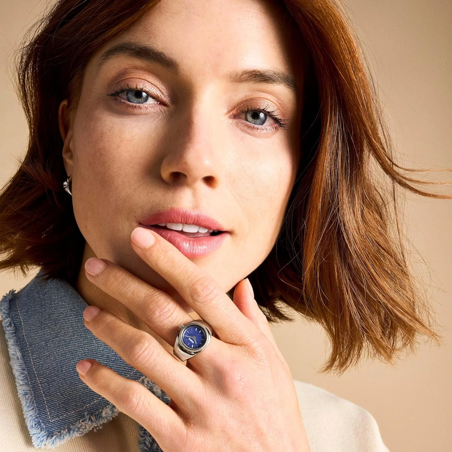 انگشتر ساعت مردانه فسیل نقره ای استیل، ساعت آنالوگ، 15 میلی متر