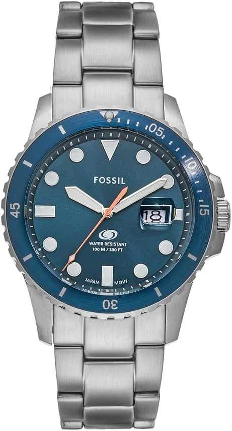 ساعت مچی سه عقربه مردانه فسیل با صفحه کوارتز آبی و بدنه استیل ضد زنگ، رنگ: نقره‌ای/آبی اقیانوسی (مدل: FS6050)