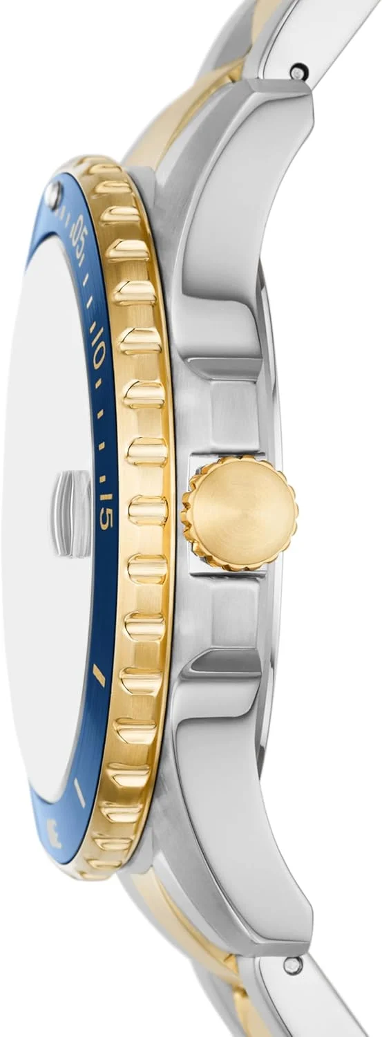 ساعت مچی مردانه فسیل، کوارتز آبی، استیل ضد زنگ، سه عقربه، رنگ: دو رنگ/آبی (مدل: FS6034)