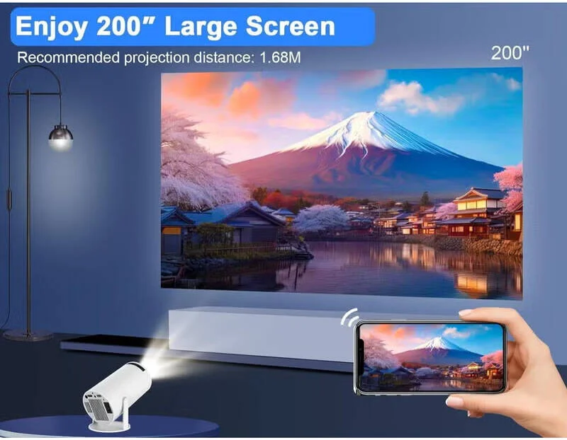 پروژکتور هوشمند فوق العاده با کیفیت HY300، رزولوشن 4K، 200 ANSI، اتصال Wi-Fi، بلوتوث، سازگار با اندروید/iOS/ویندوز/TV Stick/HDMI/USB/Audio 3.5، سفید | HY300