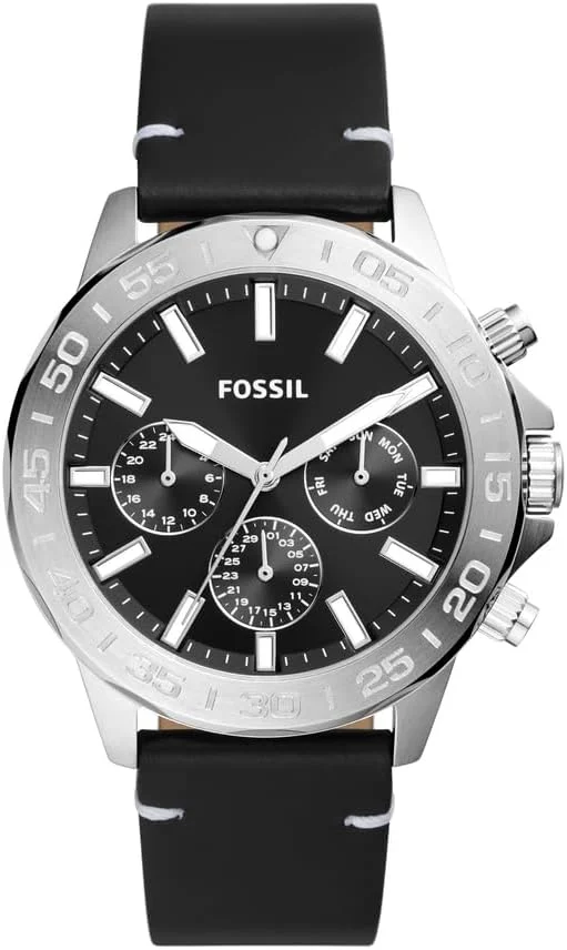 ساعت مچی مردانه فسیل مدل BQ2708 با صفحه مشکی و بند چرمی اصل مشکی