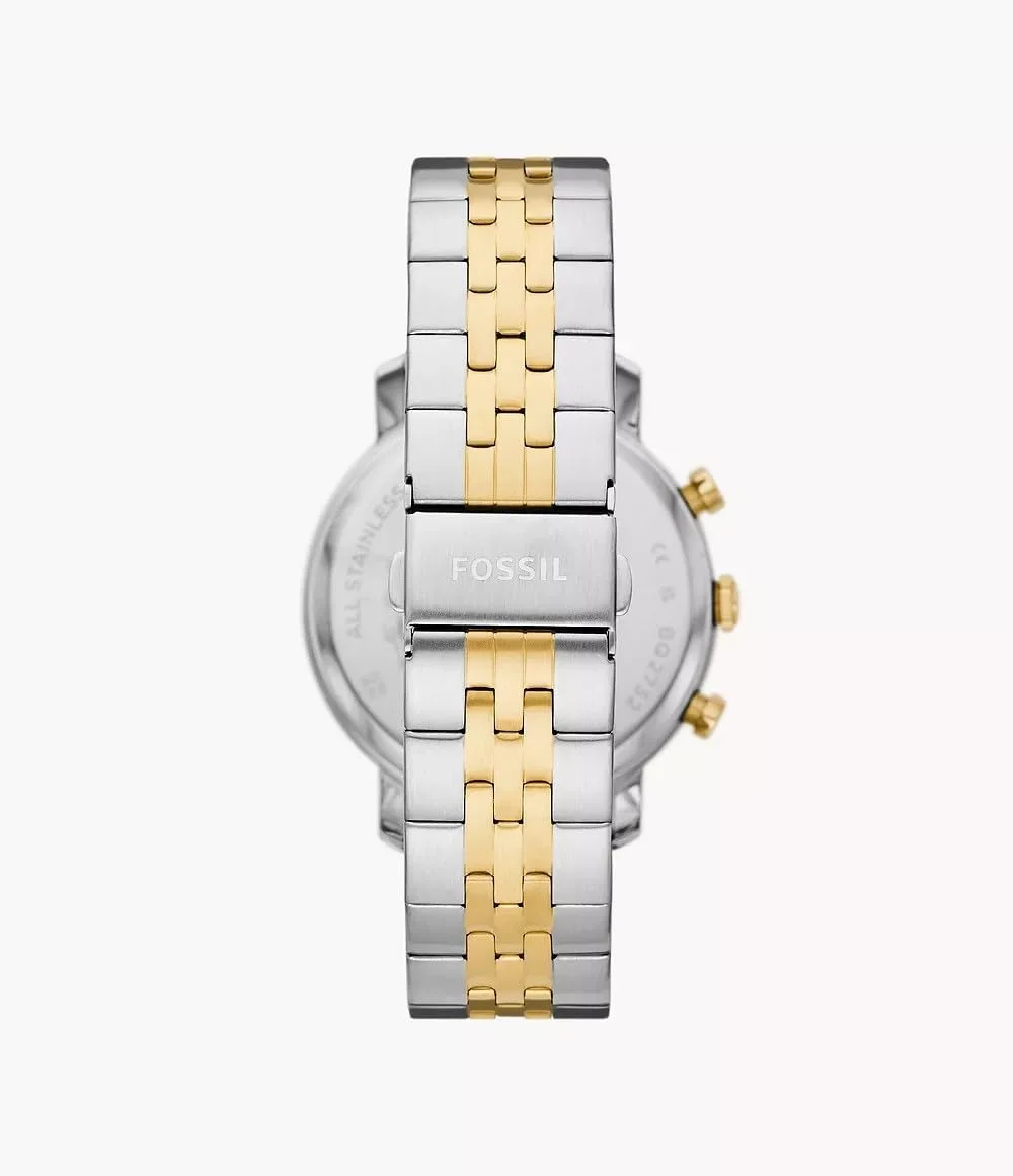 ساعت مچی مردانه فسیل Luther BQ2732 کرونوگراف دو رنگ استیل ضد زنگ، سایز 41 میلی متر، نقره ای و طلایی، نقره ای/طلایی، بند دستبندی