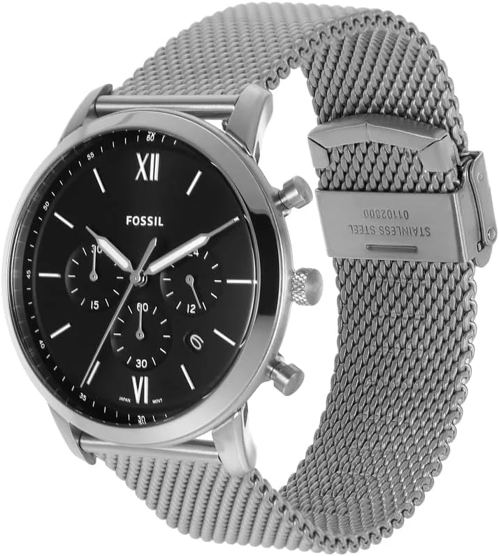 ساعت مچی مردانه فسیل مدل FS6021SET با صفحه مشکی آنالوگ، نقره ای، کلاسیک