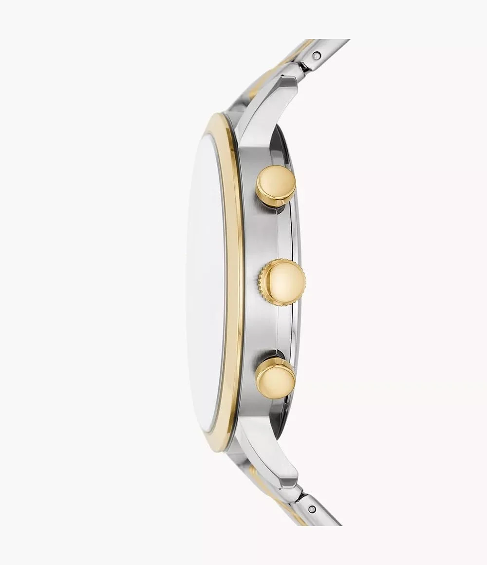 ساعت مچی مردانه فسیل Luther BQ2732 کرونوگراف دو رنگ استیل ضد زنگ، سایز 41 میلی متر، نقره ای و طلایی، نقره ای/طلایی، بند دستبندی