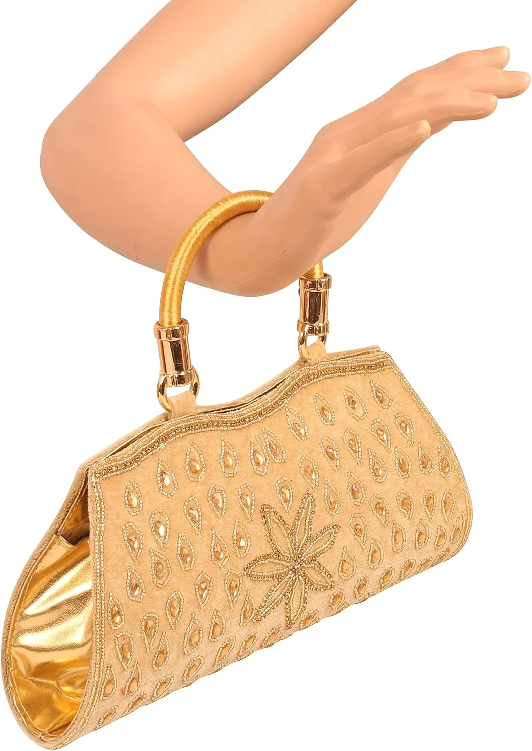 کیف دستی مجلسی پولک‌دوزی شده دست‌ساز، هدیه عروسی مهمانی وینتیج برای خانم‌ها، D028 طلایی 25.4x25.9 سانتی‌متر