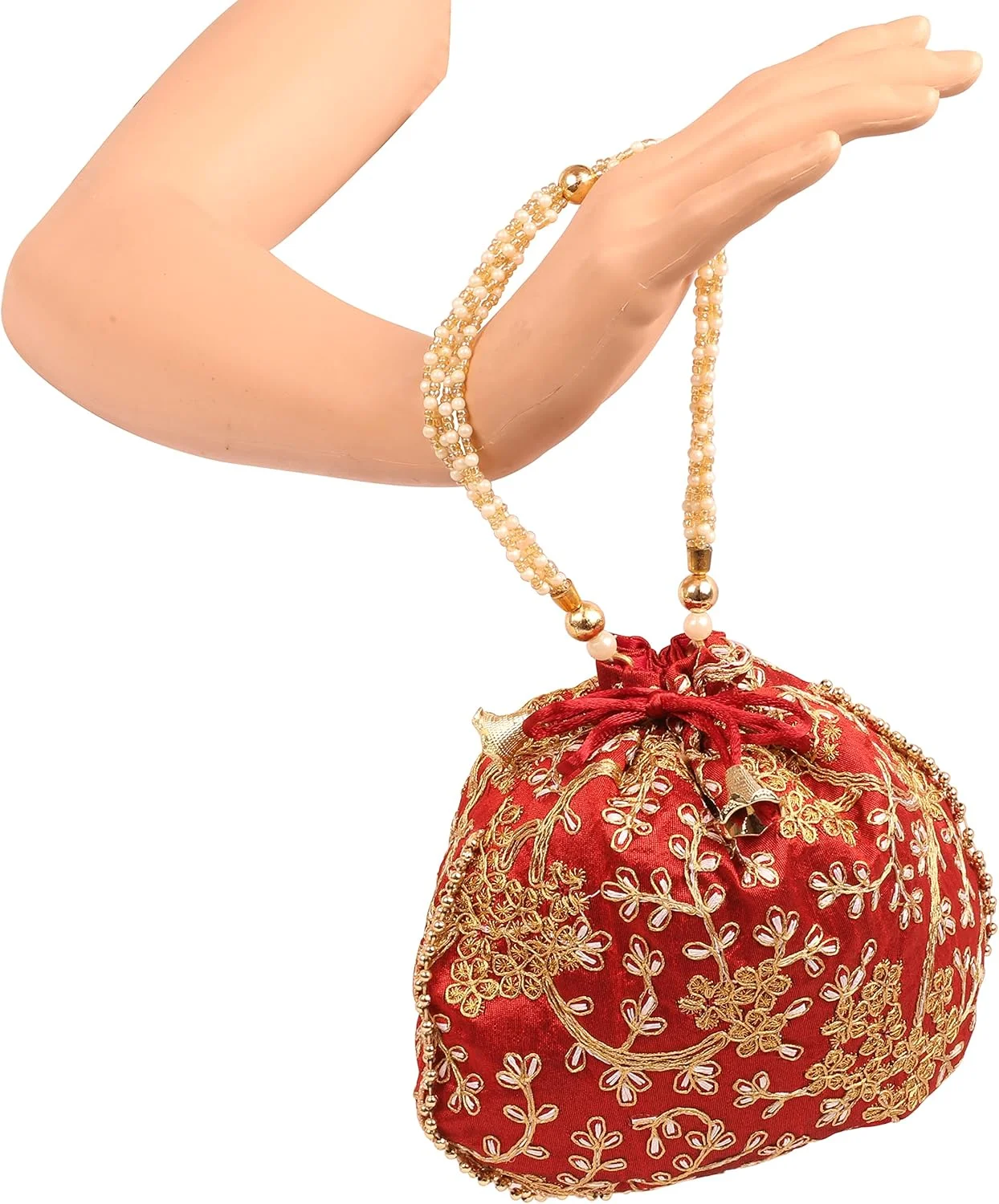 کیف دستی مجلسی گلدوزی شده با دست، مناسب مهمانی، عروسی، هدیه برای خانم ها. زرشکی طلایی مرواریدی