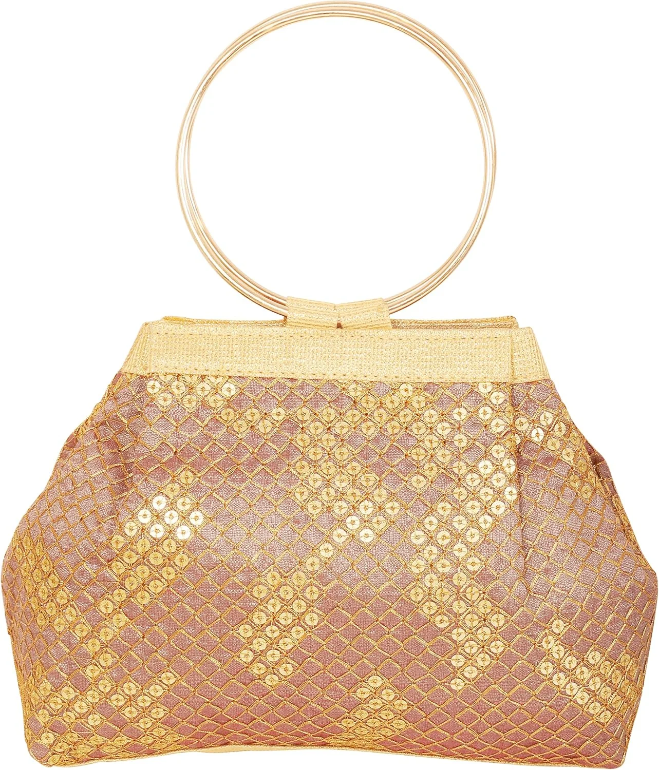 کیف دستی مجلسی زنانه دست‌ساز با گلدوزی، پولک‌دوزی و پارچه زربافت، مناسب مهمانی، عروسی و هدیه