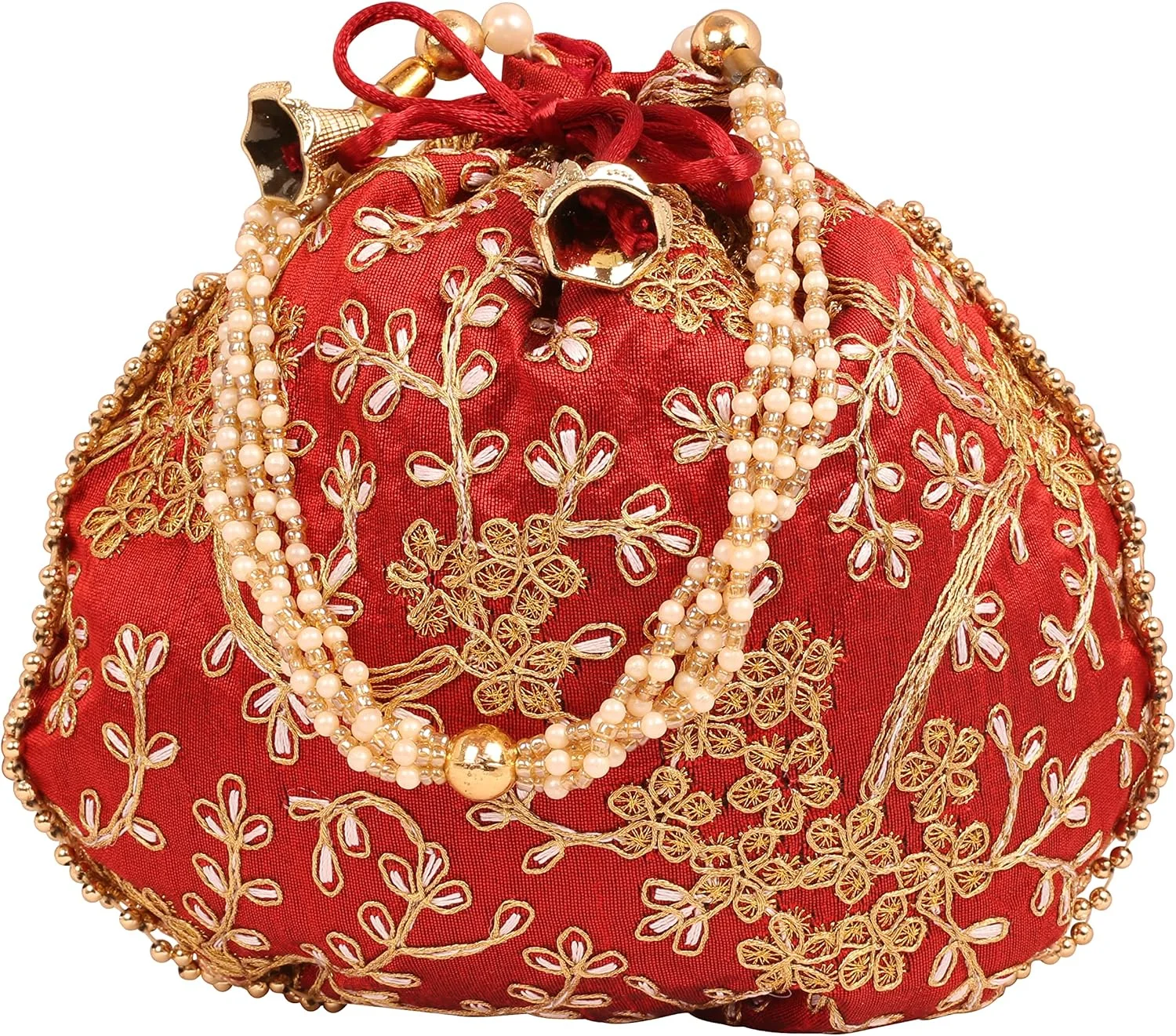 کیف دستی مجلسی گلدوزی شده با دست، مناسب مهمانی، عروسی، هدیه برای خانم ها. زرشکی طلایی مرواریدی