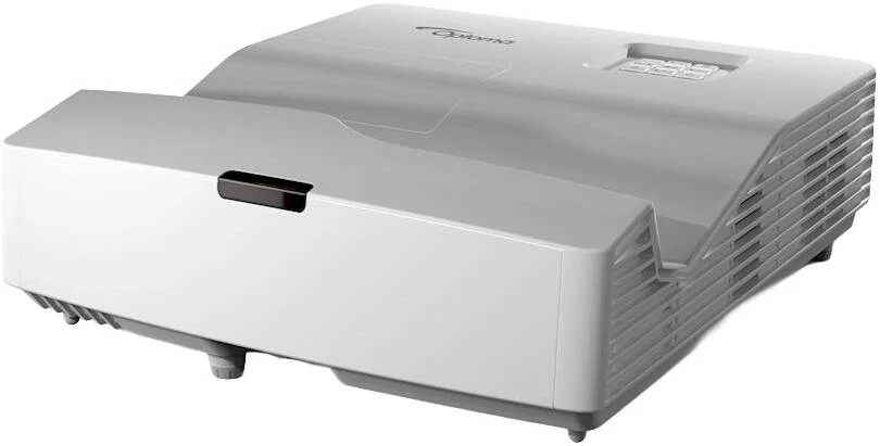پروژکتور فوق العاده کوتاه برد Optoma W340UST با 4000 لومن، رزولوشن WXGA 1280x800، کنتراست 22,000:1، تصویر 100 اینچی از فاصله چند اینچی، 3D و ورودی های متعدد، سفید | W340UST