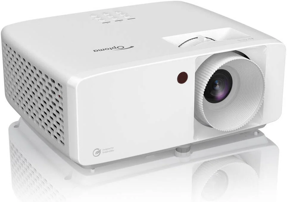 پروژکتور لیزری Optoma ZH520، رزولوشن Full HD، روشنایی 5500 لومن، تکنولوژی نمایش DLP، قابلیت نمایش 1.073 میلیارد رنگ، فاصله پروجکشن 1 تا 8 متر، زوم 1.3x، سفید | ZH520