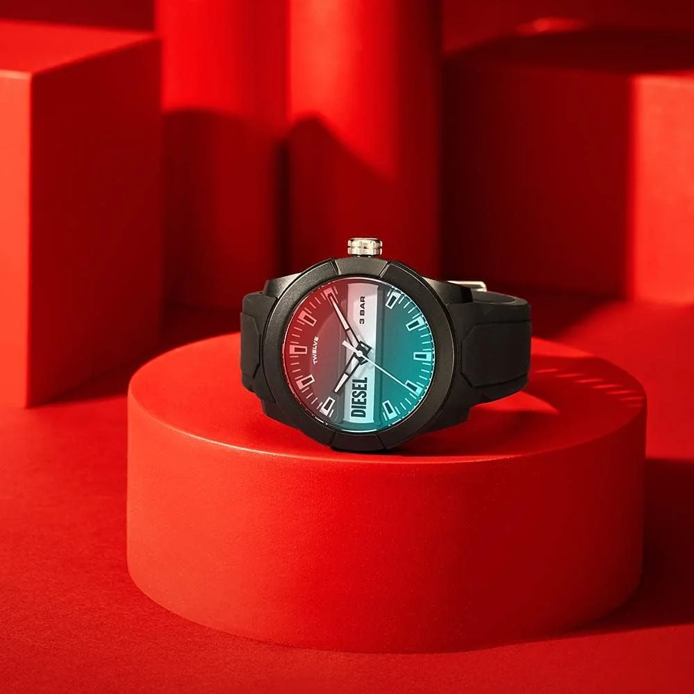 ساعت مچی سه عقربه دیزل مردانه دابل آپ، ساعت نایلونی، سایز قاب 43 میلی متر با بند سیلیکونی