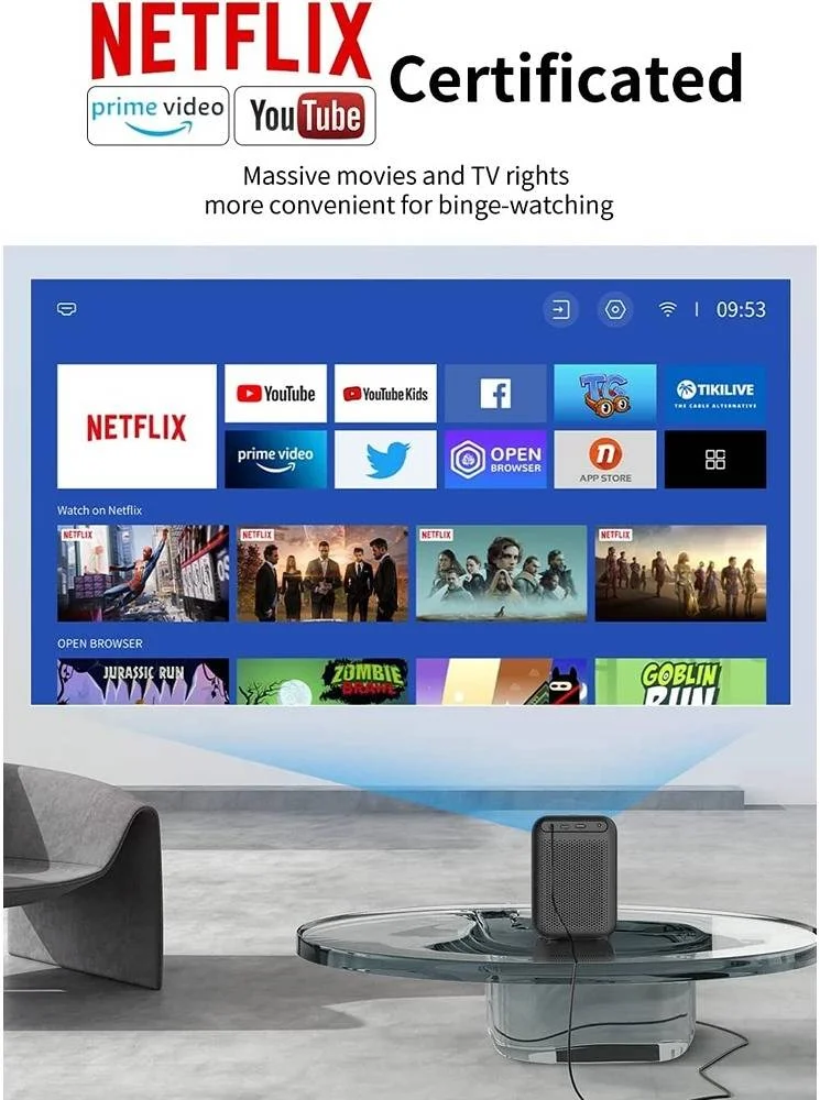 پروژکتور اندرویدی Wanbo TT با وای فای 5G، تراشه درجه تلویزیون MTK9266، کیفیت اصلی 1080P Full HD 4K HDR، روشنایی 650 انسی لومن، موتور ضد گرد و غبار، بلوتوث، کیستون 4D، افکت صدای دالبی، مشکی | B0C27L1FWC