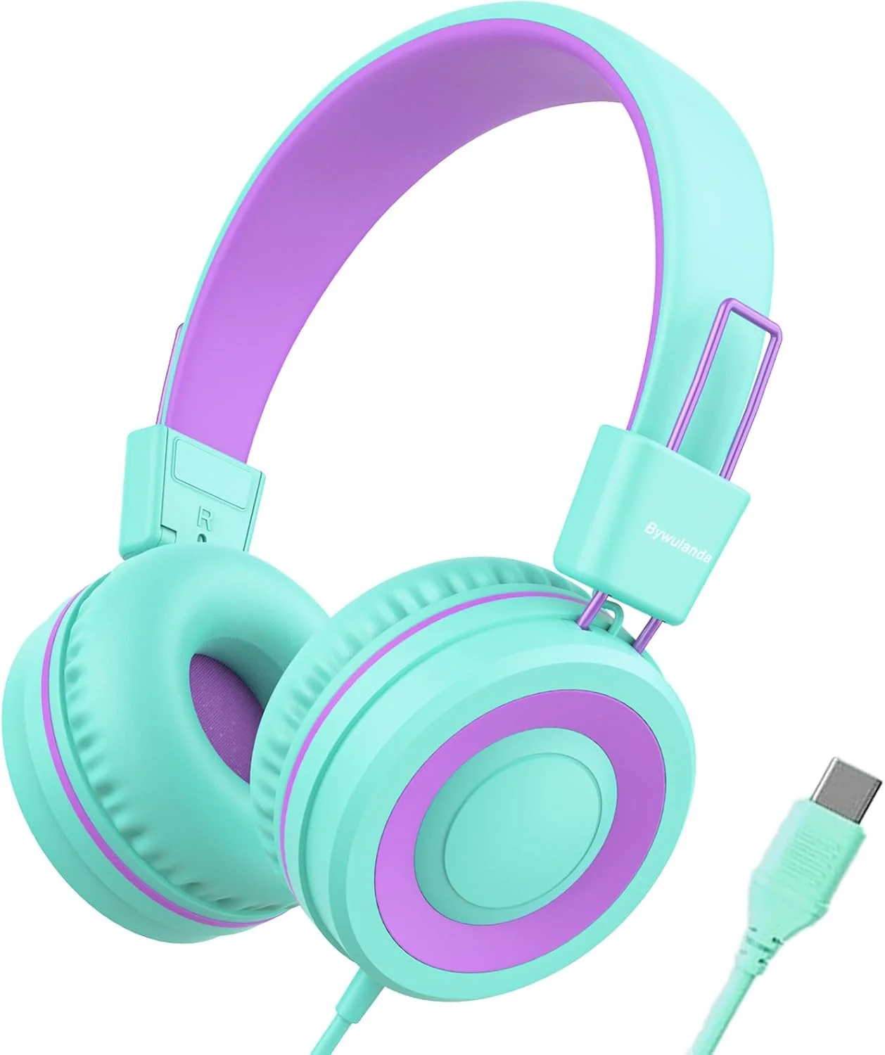 هدفون USB Type C کودکانه برای مدرسه، محدودیت ایمن حجم صدا 94dB، صدای استریو تاشو، سیم Type C بدون گره، هدفون رو گوشی برای پسران/دختران/دانش آموزان/تبلت/مسافرت (سبز نعنایی)