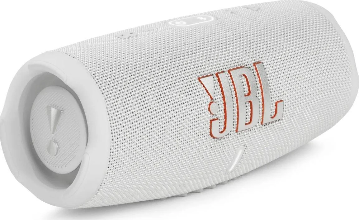 اسپیکر بلوتوثی JBL Charge 5، مناسب فضای باز، ضد آب، دارای استاندارد ضد گرد و غبار، تا 20 ساعت پخش مداوم، قابلیت اتصال همزمان به دو دستگاه موبایل، اتصال USB Type-C، سفید | CHARGE5-WH