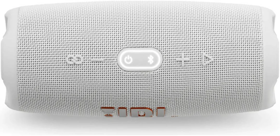 اسپیکر بلوتوثی JBL Charge 5، مناسب فضای باز، ضد آب، دارای استاندارد ضد گرد و غبار، تا 20 ساعت پخش مداوم، قابلیت اتصال همزمان به دو دستگاه موبایل، اتصال USB Type-C، سفید | CHARGE5-WH