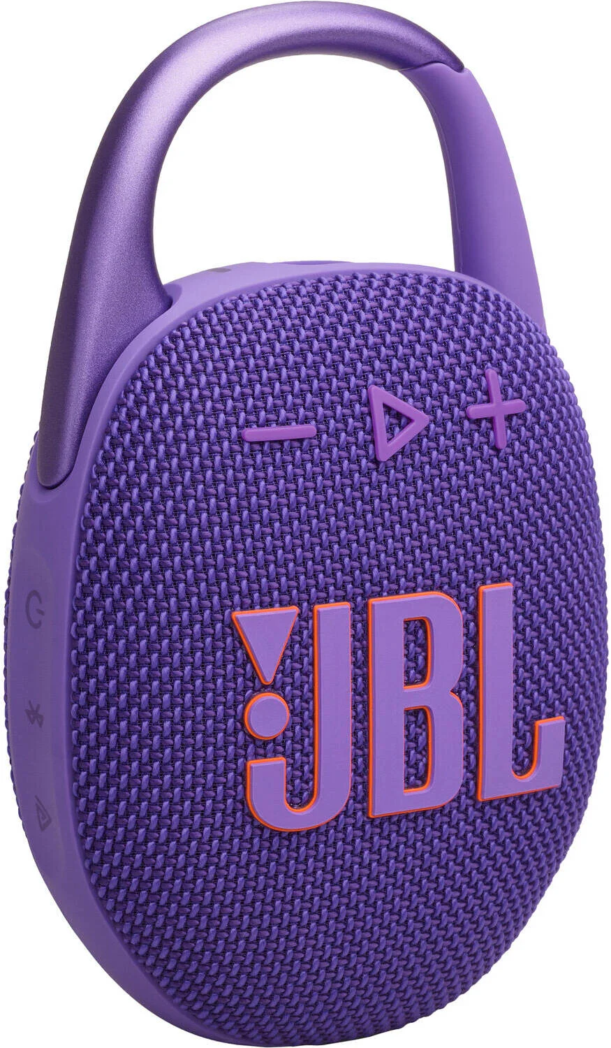 اسپیکر بی سیم قابل حمل ضد آب JBL Clip 5، صدای JBL Pro، تا 12 ساعت پخش، درایور 1.75 اینچی با رادیاتور پسیو، گیره/دسته کارابین پهن، JBL Auracast، دارای استاندارد IP67، بنفش | JBLCLIP5PUR