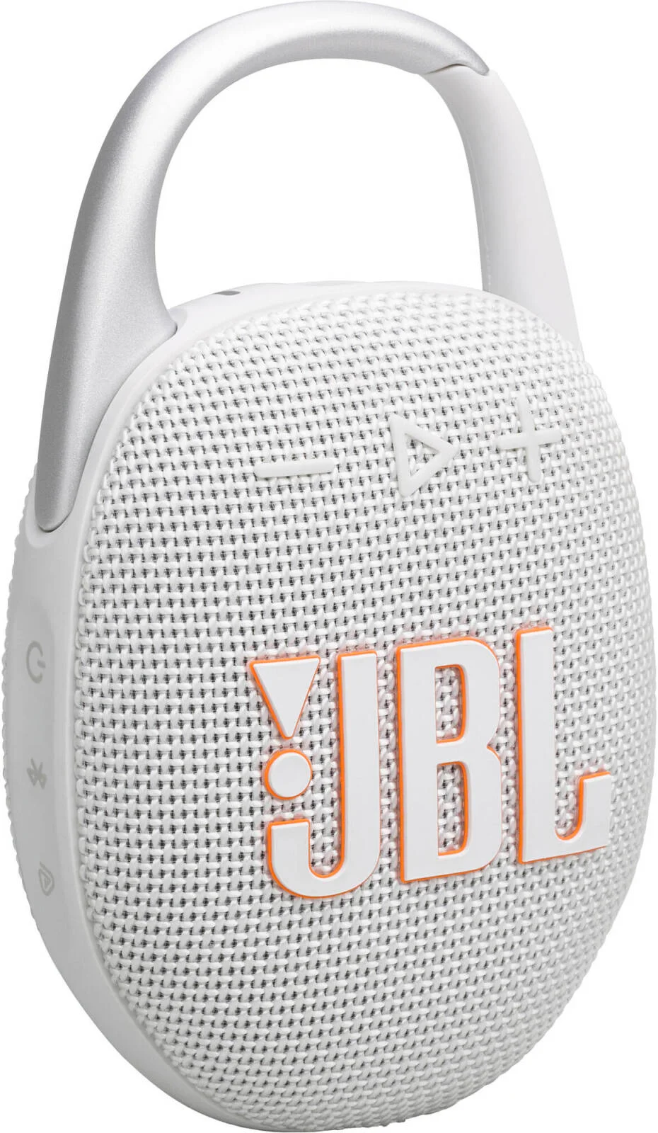 اسپیکر بی سیم قابل حمل و ضد آب JBL Clip 5، صدای JBL Pro، پخش تا 12 ساعت، درایور 1.75 اینچی با رادیاتور پسیو، گیره/دسته کارابین پهن، JBL Auracast، دارای استاندارد IP67، سفید | JB.JBLCLIP5WHT