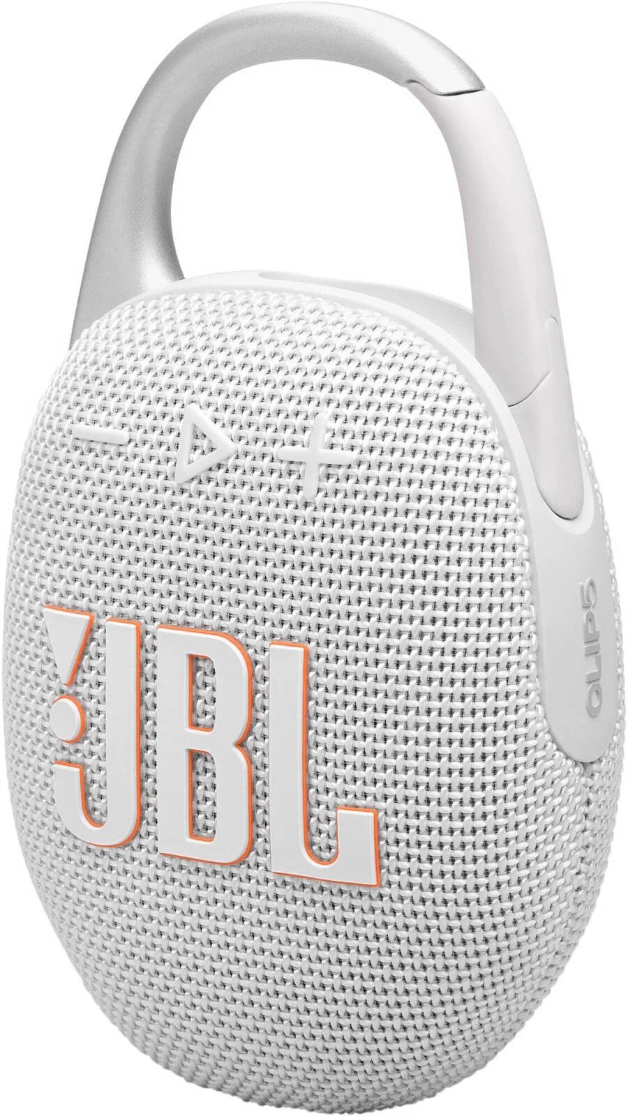 اسپیکر بی سیم قابل حمل و ضد آب JBL Clip 5، صدای JBL Pro، پخش تا 12 ساعت، درایور 1.75 اینچی با رادیاتور پسیو، گیره/دسته کارابین پهن، JBL Auracast، دارای استاندارد IP67، سفید | JB.JBLCLIP5WHT