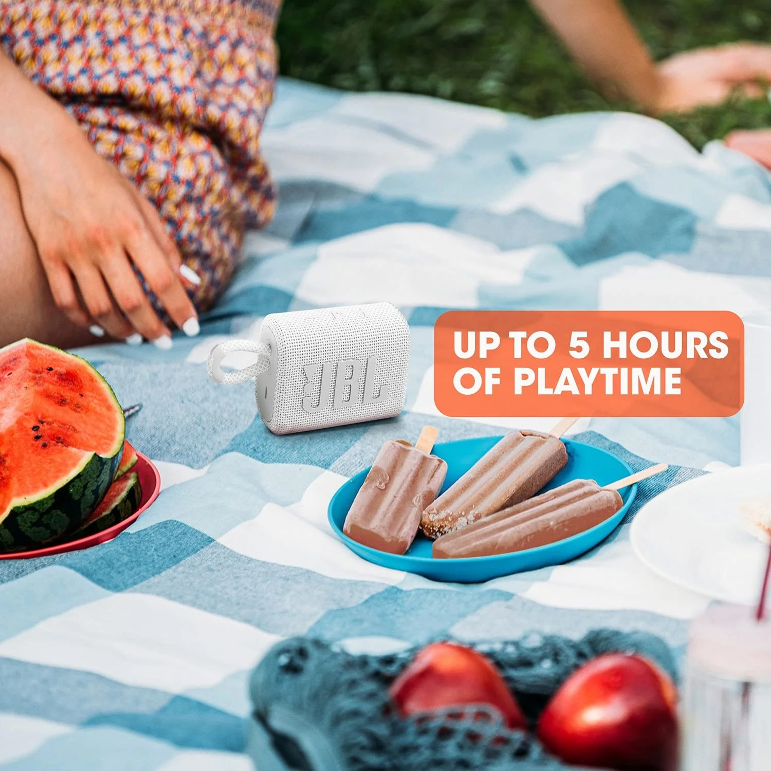 اسپیکر بلوتوثی قابل حمل JBL GO 3، درایور فول رنج 1.7 x 1.9 اینچی، حلقه یکپارچه، فناوری بی سیم بلوتوث، تا 5 ساعت پخش، ضد آب و ضد گرد و غبار IP67، سفید | GO3WH