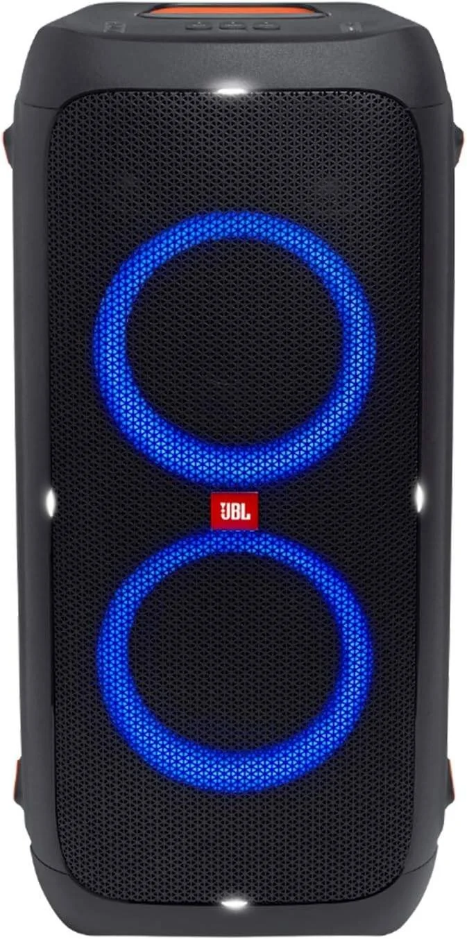 سیستم صوتی بلوتوث بی سیم قابل حمل JBL PartyBox 310 با توان بالا، همراه با میکروفون سیمی داینامیک JBL PMB100 و کابل - مشکی