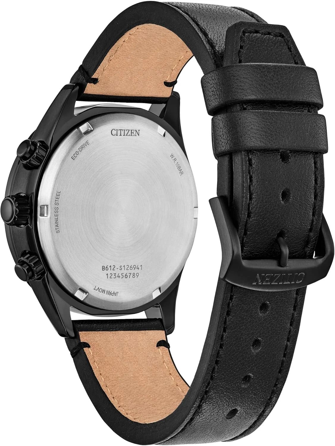 ساعت مچی مردانه سیتیزن اکو-درایو ویکندر اسپرت کژوال، استیل ضد زنگ مشکی، بند چرمی مشکی، کرنوگراف (مدل: CA0775-01E)