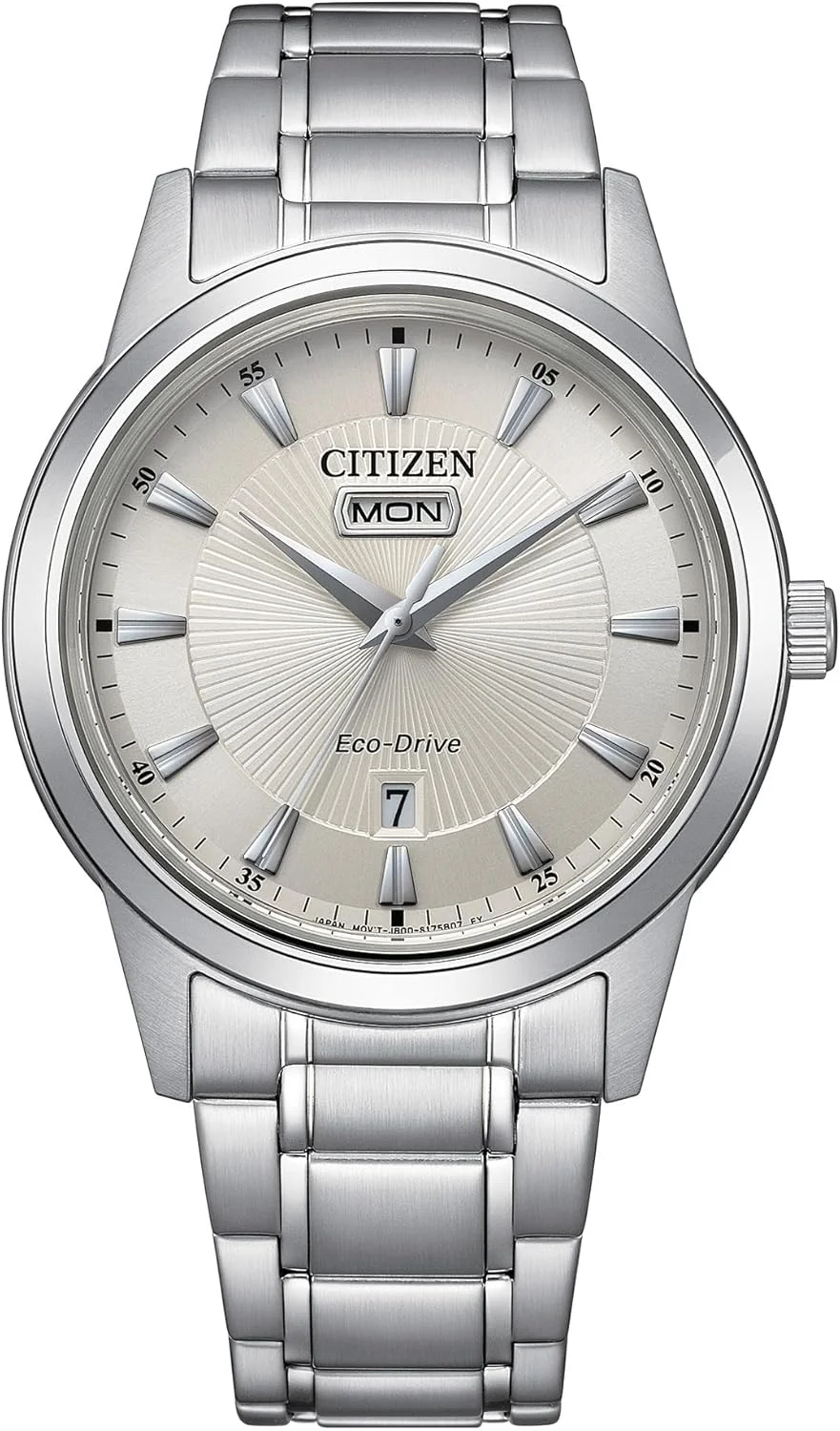 ساعت مچی کلاسیک مردانه سیتیزن اکو-درایو، بند استیل ضد زنگ نقرهای، صفحه عاجی، سه عقربه، نمایش روز/تاریخ (مدل: AW0100-86B) ساعت مچی کلاسیک مردانه سیتیزن اکو-درایو، بند استیل ضد زنگ نقرهای، صفحه عاجی، سه عقربه، نمایش روز/تاریخ (مدل: AW0100-86B)