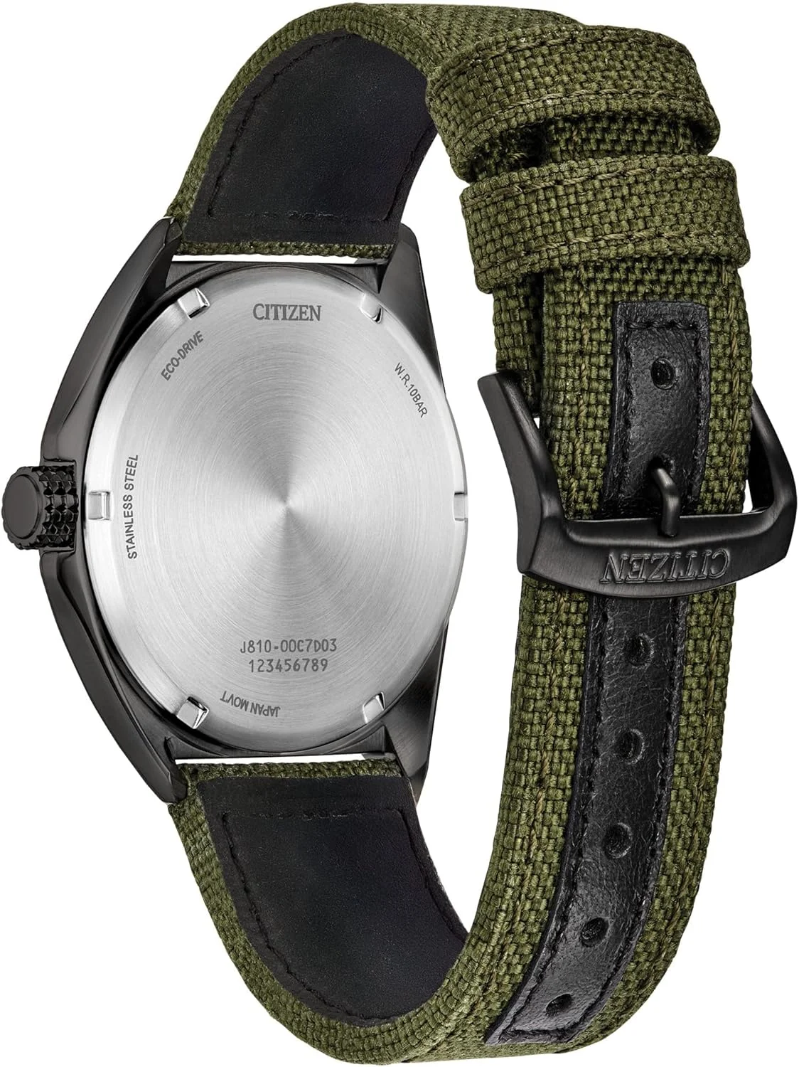 ساعت مچی مردانه سیتیزن اکو-درایو اسپرت کژوال، بند نایلونی سبز، صفحه سفید، سه عقربه و نمایشگر تاریخ (مدل: AW1575-16A)