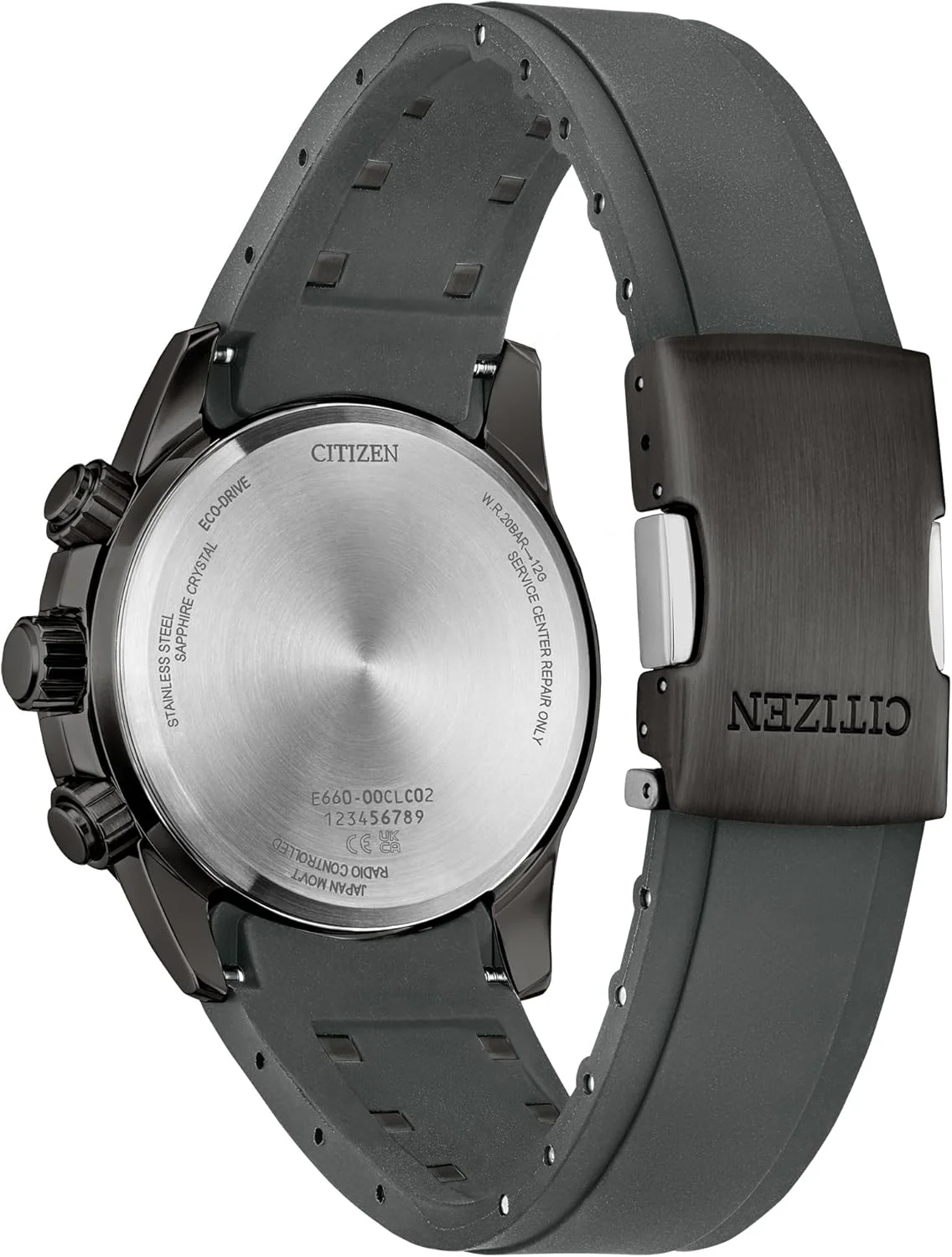 ساعت مردانه سیتیزن اکو-درایو اسپرت لاکچری PCAT، بند استیل ضد زنگ و پلی یورتان، کرنوگراف، زمان‌سنجی اتمی (مدل: CB5977-03E)