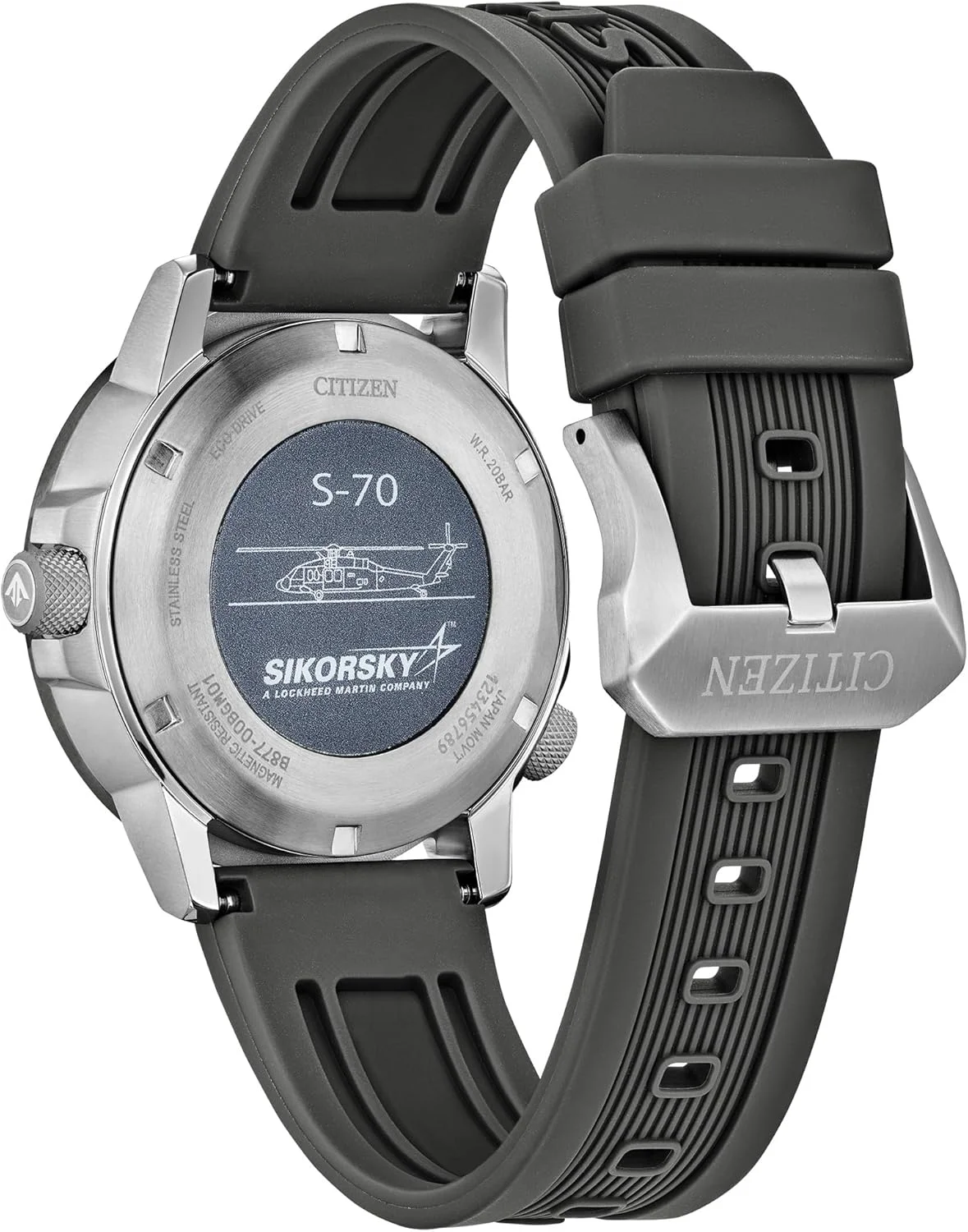 ساعت مچی مردانه سیتیزن اکو-درایو پرومستر اکو نایت‌هاوک، استیل ضد زنگ، بند پلی یورتان مشکی، صفحه خاکستری، دو زمانه، تاریخ (مدل: BJ7004-43H)