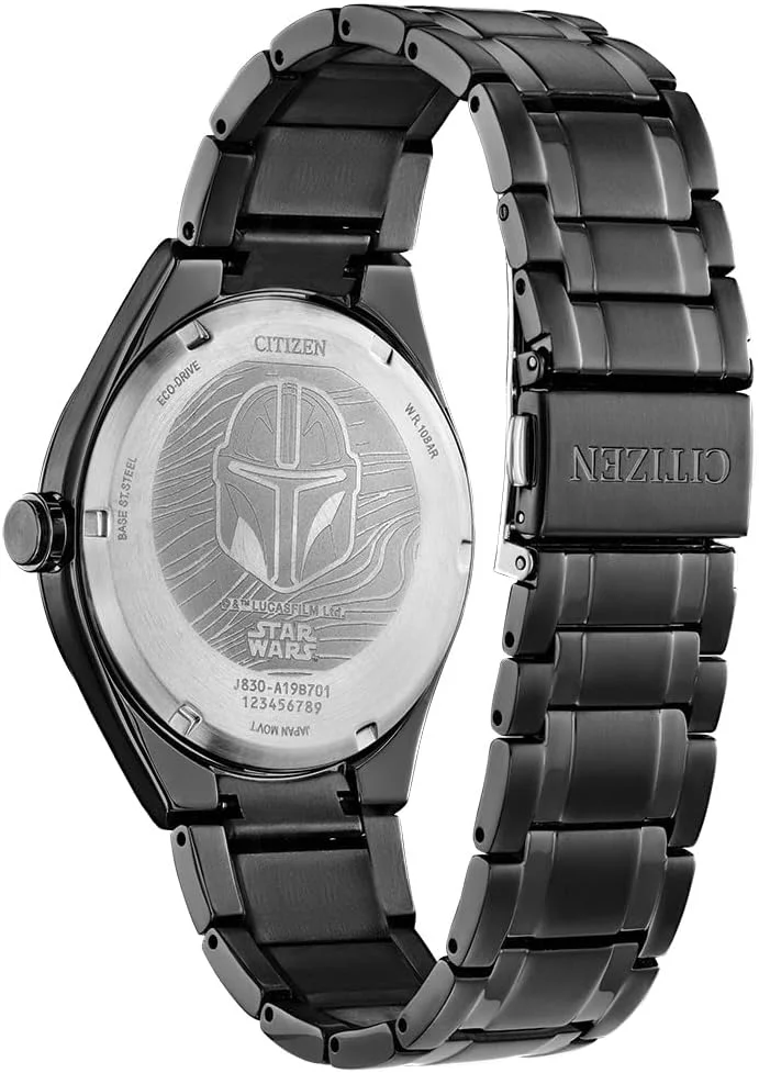 ساعت مردانه سیتیزن اکو-درایو جنگ ستارگان ماندالورین، استیل ضد زنگ مشکی IP، سه عقربه، شبنما (مدل: AW2045-57W)، مشکی، مدرن ساعت مردانه سیتیزن اکو-درایو جنگ ستارگان ماندالورین، استیل ضد زنگ مشکی IP، سه عقربه، شبنما (مدل: AW2045-57W)، مشکی، مدرن