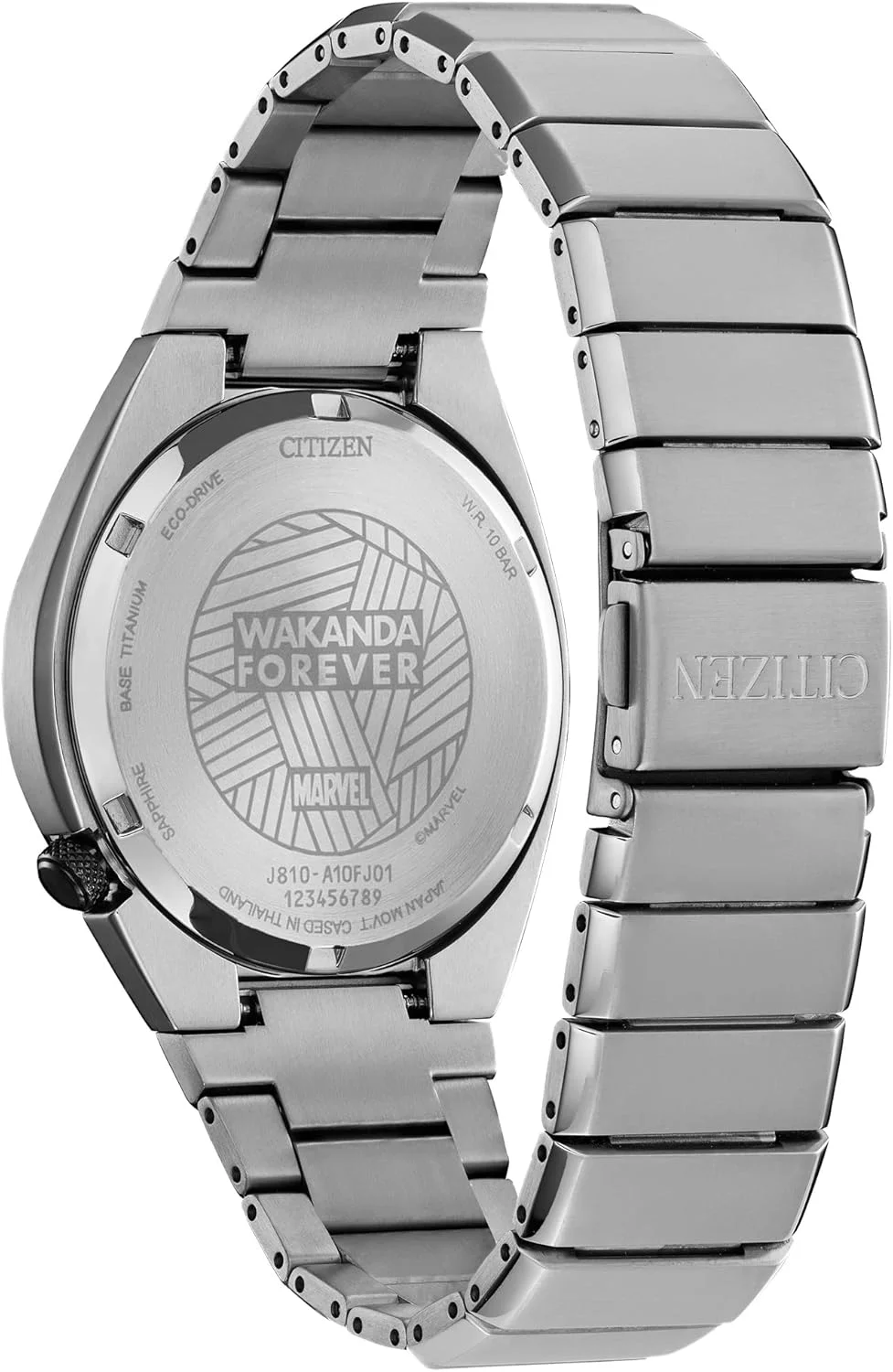 ساعت مردانه سیتیزن اکو-درایو مارول پلنگ سیاه با بدنه سوپر تیتانیوم، صفحه چند رنگ طرح پلنگ سیاه (مدل: AW1668-50W)