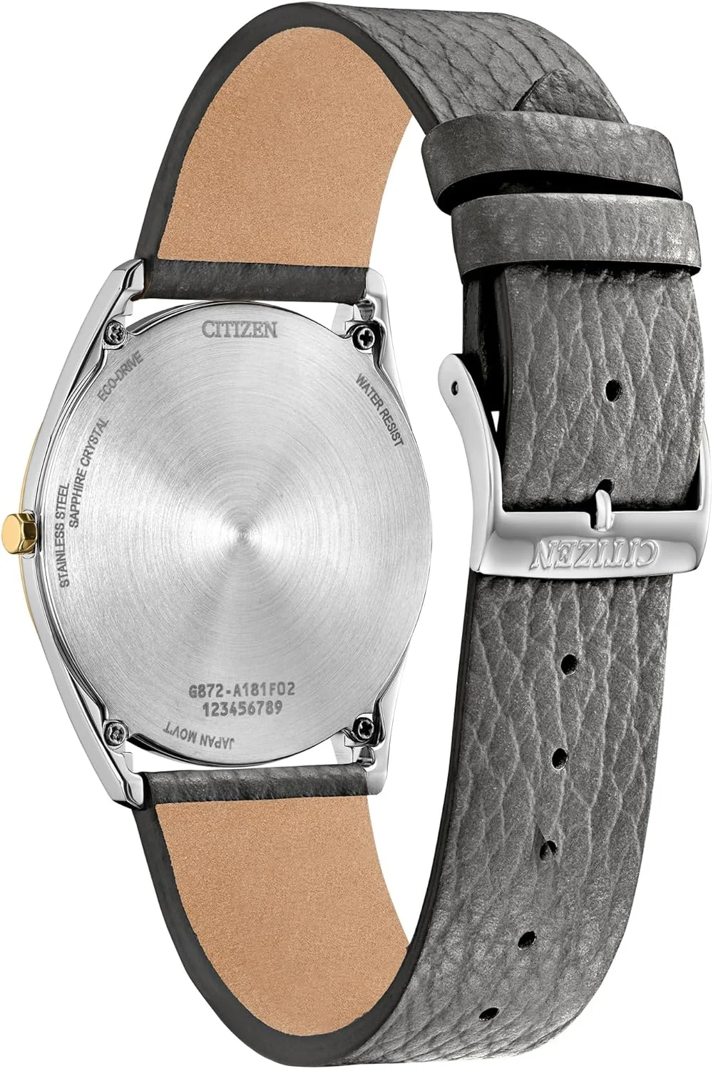 ساعت مچی کلاسیک اکو-درایو سیتیزن، استیل دورنگ، بند چرمی خاکستری، دو عقربه (مدل: AR3124-07H)