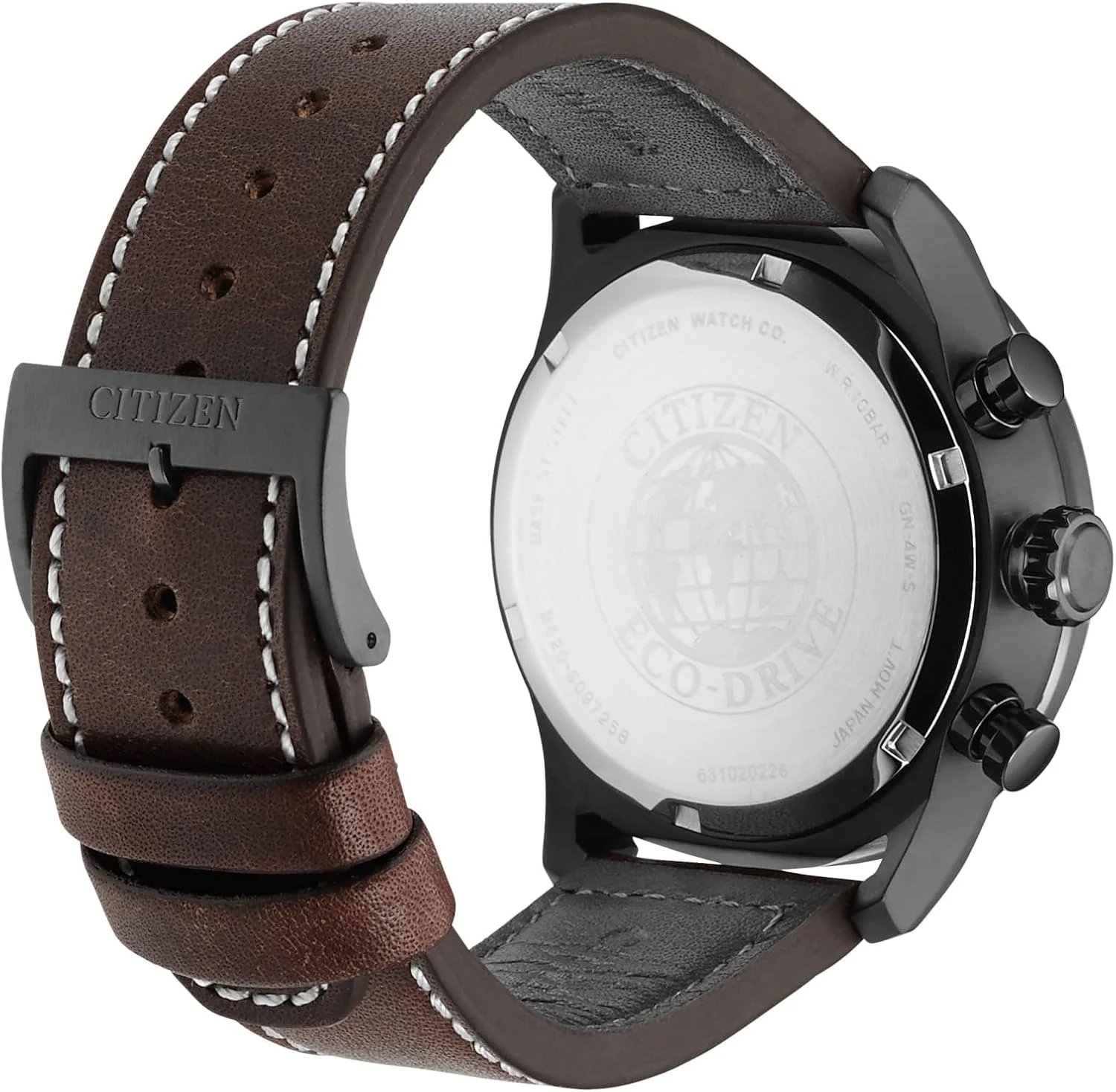 ساعت مچی مردانه سیتیزن اکو-درایو اسپرت کژوال، بند چرمی قهوه‌ای، صفحه بژ، کرنوگراف، نمایشگر تاریخ (مدل: CA4215-04W)