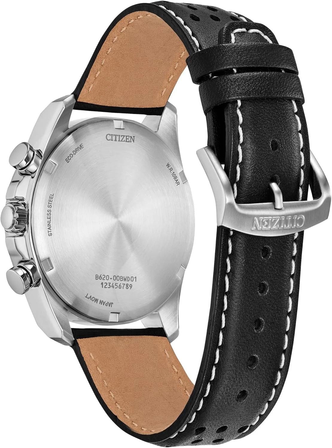 ساعت مچی مردانه سیتیزن اکو-درایو اسپرت کژوال، بند چرمی مشکی، صفحه آبی، کرنوگراف، نمایشگر تاریخ (مدل: CA4640-09L)