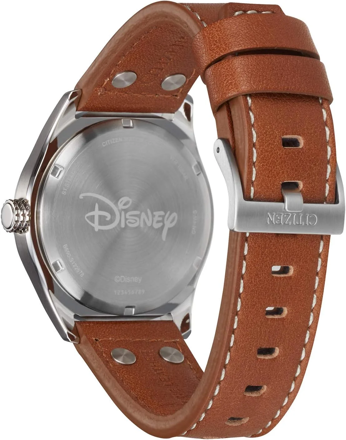 ساعت مچی مردانه سیتیزن اکو-درایو دیزنی میکی موس خلبانی، استیل ضد زنگ با بند چرمی قهوه ای، سه عقربه تاریخ دار، 40 میلی متر (مدل: BV1088-08W)، نقره ای، کلاسیک