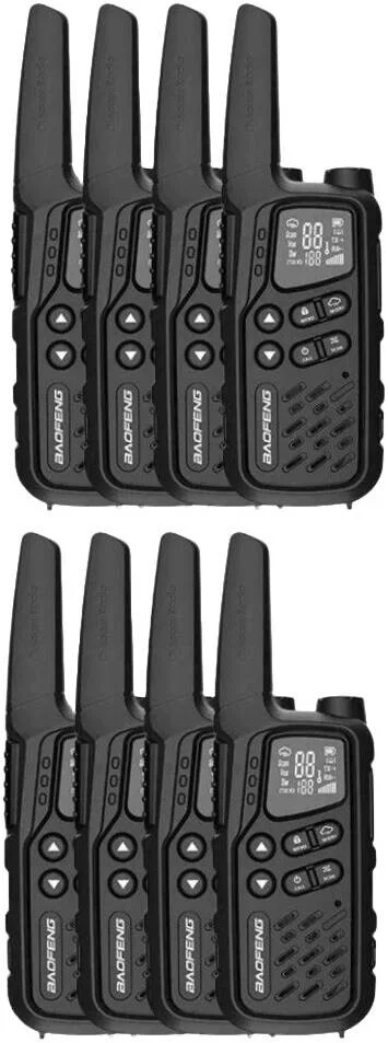 رادیو دو طرفه FRS باوفنگ EP-25، دارای 22 کانال FRS، اسکن کد های خصوصی و ذخیره سازی، مانیتور کانال، نشانگر سطح باتری، چراغ اضطراری، ذخیره ساز باتری/برق، باتری 1500 میلی آمپر، بسته 8 عددی، مشکی | EP-258