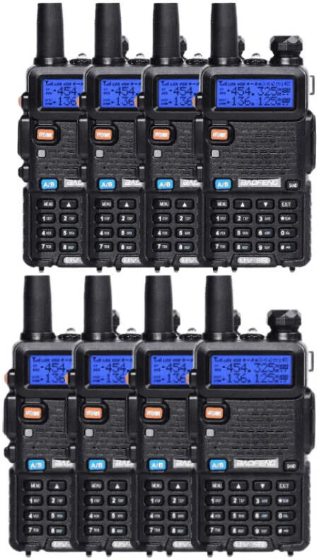 رادیو دو طرفه آنالوگ دو بانده BAOFENG UV-5R 5W، محدوده فرکانس UHF/VHF، تُن Brust 1750 هرتز، چراغ قوه LED، هشدار اضطراری، تنظیم Roger، تایمر Time-out، باتری 1800 میلی آمپر ساعتی، بسته 8 عددی، مشکی | UV-5R8