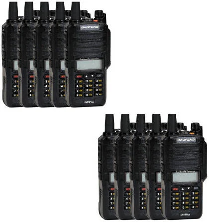 بسته 10 عددی رادیو دو طرفه Baofeng UV-9R Plus، به همراه گوشی، دو بانده، نور پس زمینه خودکار، تایمر تایم اوت، اعلان صوتی، قفل خودکار صفحه کلید، آلارم اضطراری، چراغ قوه، هشدار کم بودن باتری، مشکی | UV9RP