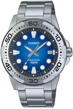ساعت مچی آنالوگ مردانه کاسیو مدل MTD-140D-2AVDF با طراحی اسپرت دریایی، نقره‌ای/آبی