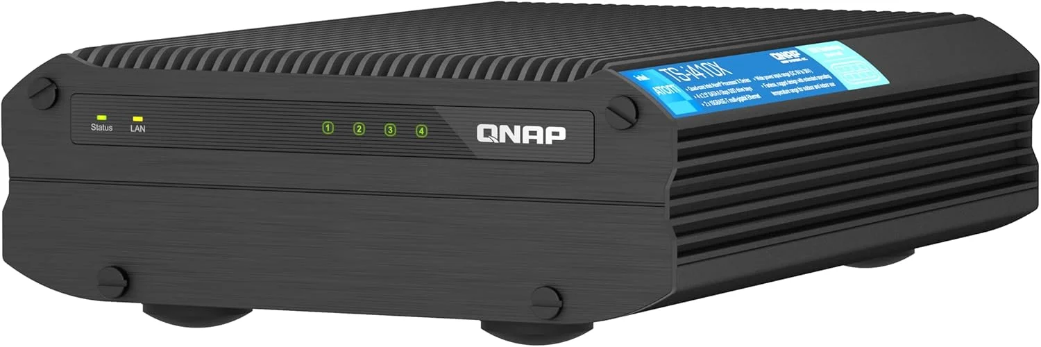 QNAP TS-i410X-8G-US NAS صنعتی 4 بی با سرعت بالا و بدون فن با دو پورت 10GBe، پردازنده Intel Atom، حافظه 8 گیگابایتی DDR4 و اتصال شبکه 2.5GbE (2.5G/1G/100M) (بدون دیسک)