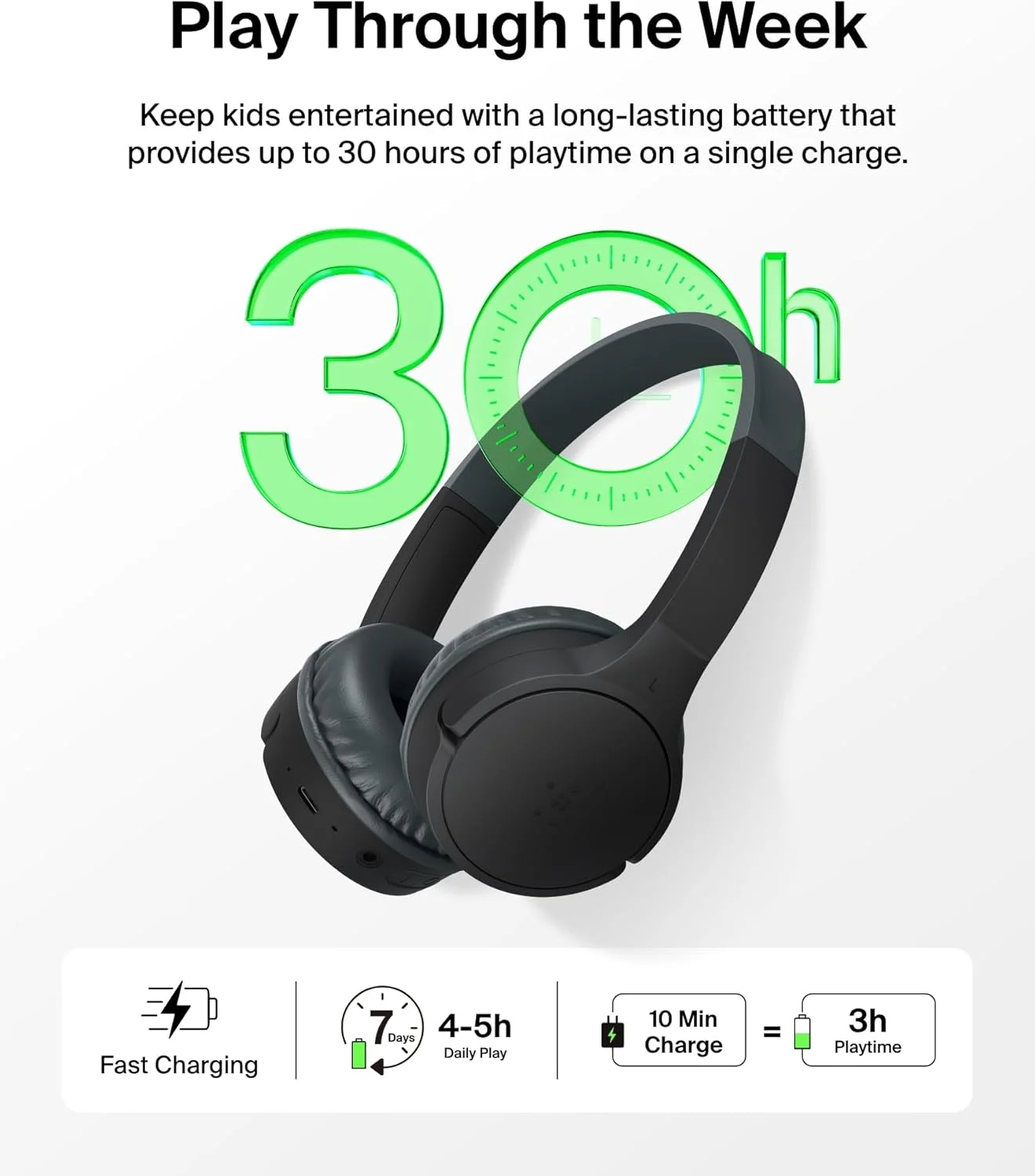 هدفون بی سیم کودکانه Belkin SoundForm Mini با میکروفون داخلی، 30 ساعت پخش موسیقی و استیکرهای سرگرم کننده - هدفون روگوشی برای آموزش آنلاین، مدرسه، مسافرت، آیفون، آیپد، گلکسی - مشکی هدفون بی سیم کودکانه Belkin SoundForm Mini با میکروفون داخلی، 30 ساعت پخش موسیقی و استیکرهای سرگرم کننده - هدفون روگوشی برای آموزش آنلاین، مدرسه، مسافرت، آیفون، آیپد، گلکسی - مشکی
