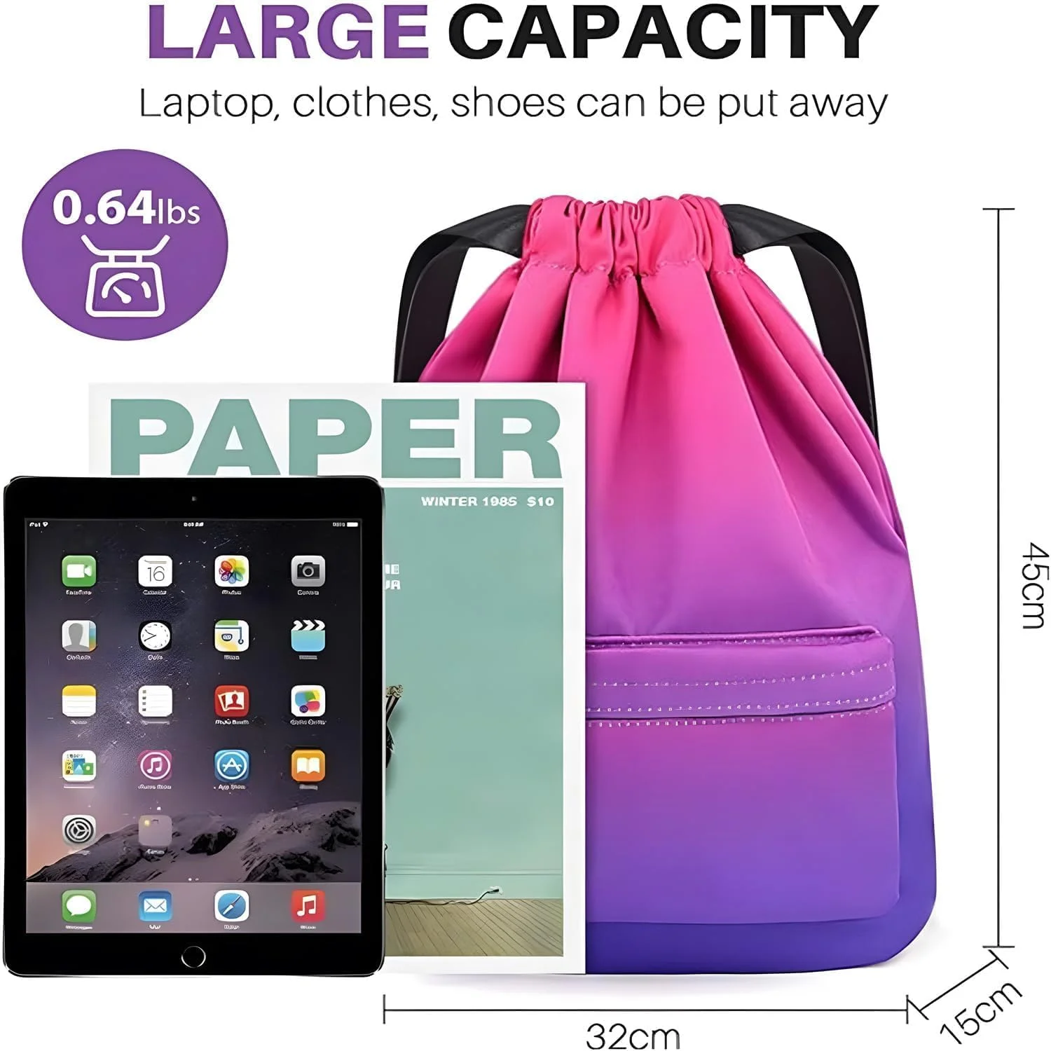 کیف بند دار، کوله پشتی ورزشی بادوام صورتی برای دختران، کیف رقص و استخر ضد آب با بند های قابل تنظیم برای اردو، باشگاه و مدرسه