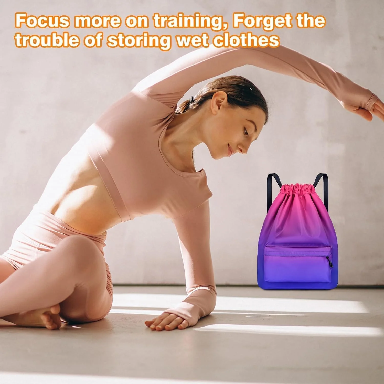 کیف بند دار، کوله پشتی ورزشی بادوام صورتی برای دختران، کیف رقص و استخر ضد آب با بند های قابل تنظیم برای اردو، باشگاه و مدرسه